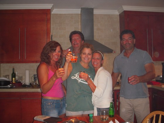 The weather slows the fishing, but never the fun.  Barbara, Uncle Wayne, Elise, Sue and Ken 